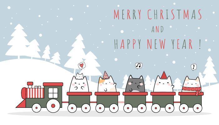 Cute Cat Riding Train Cartoon Doodle Wallpaper vector