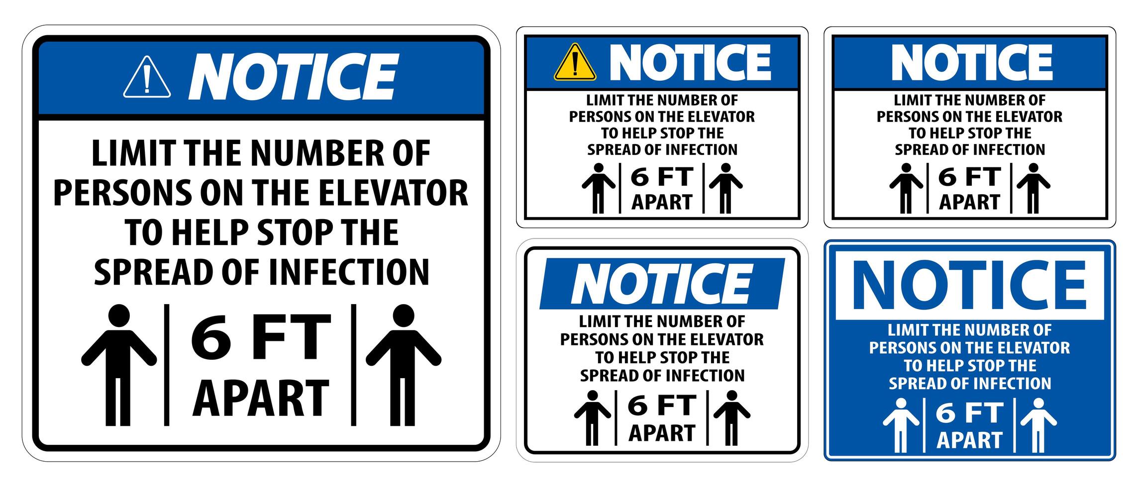 Aviso elevador conjunto de signos de distanciamiento físico vector