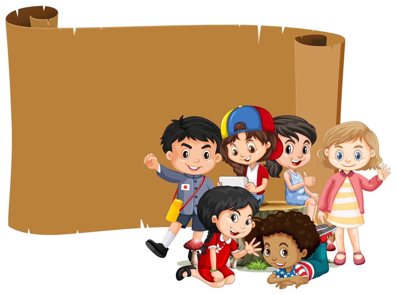 banner de desplazamiento en blanco con niños felices vector