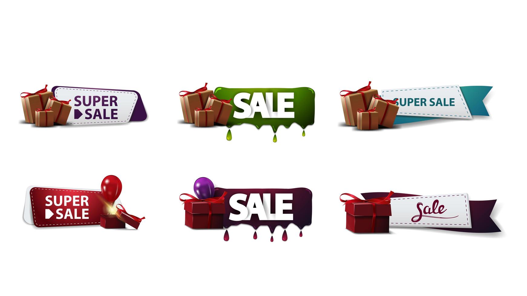 Large collection of discount banners with presents vector