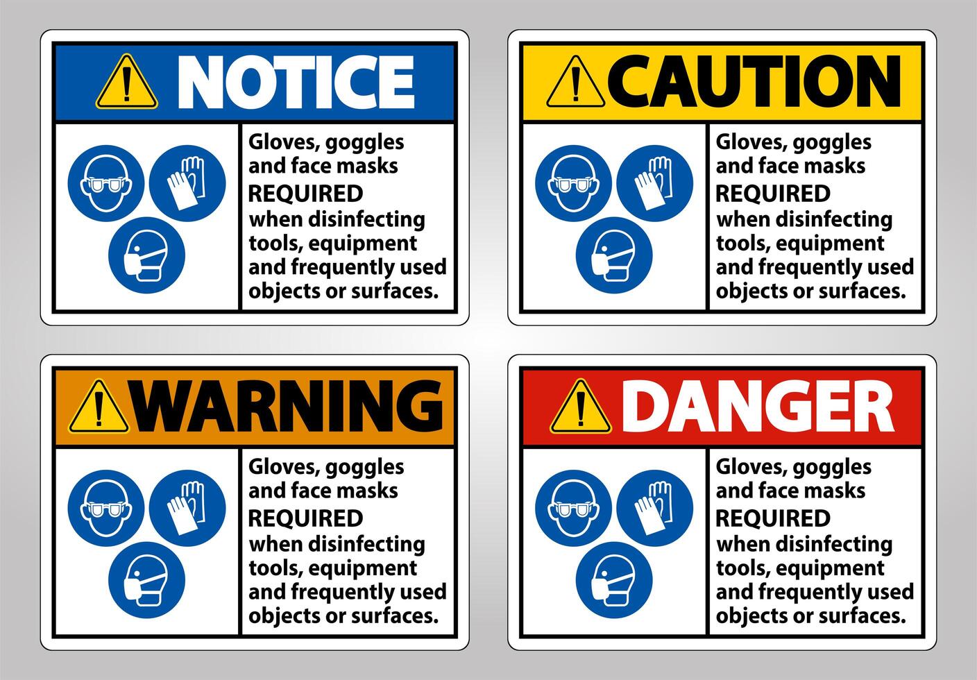 Gloves and goggles safety required signs vector