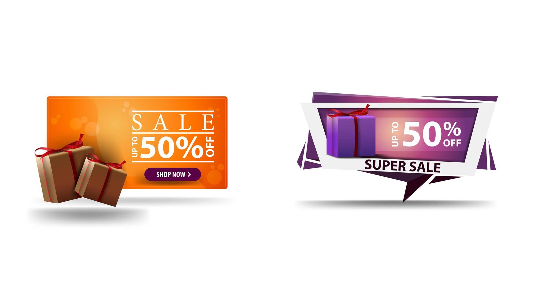Discount 3D banners with presents boxes set vector