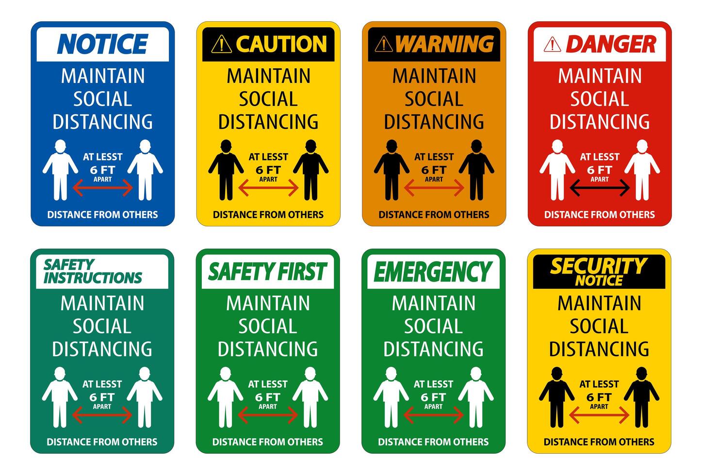 Maintain Social Distancing At Least 6 Ft Sign Collection vector