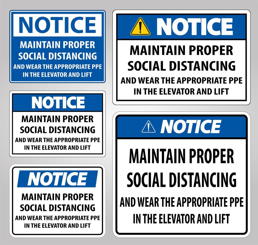 Notice Maintain Proper Social Distancing Sign Set vector