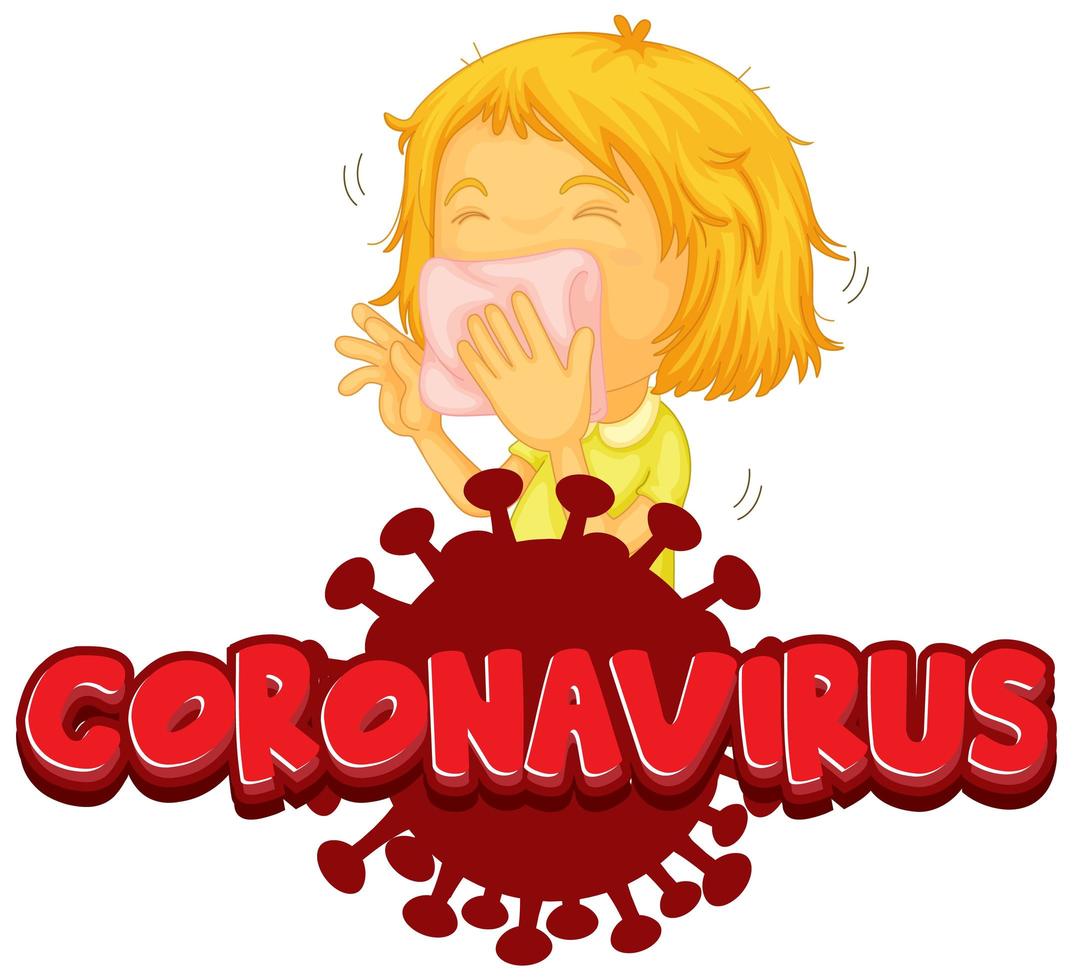 Cartel de coronavirus con células germinales y niña enferma vector