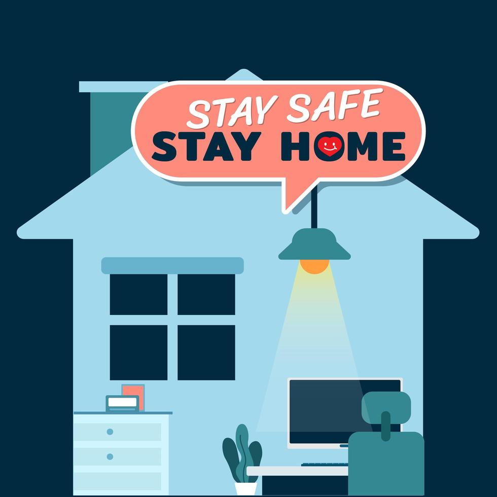 mantén la vida segura en casa. concepto de trabajo desde casa para prevenir el virus corona. vector