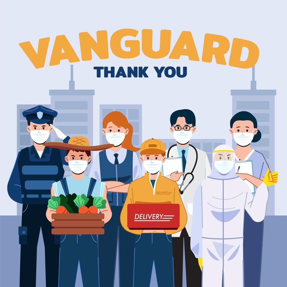 Group of essential workers thank you concept vector