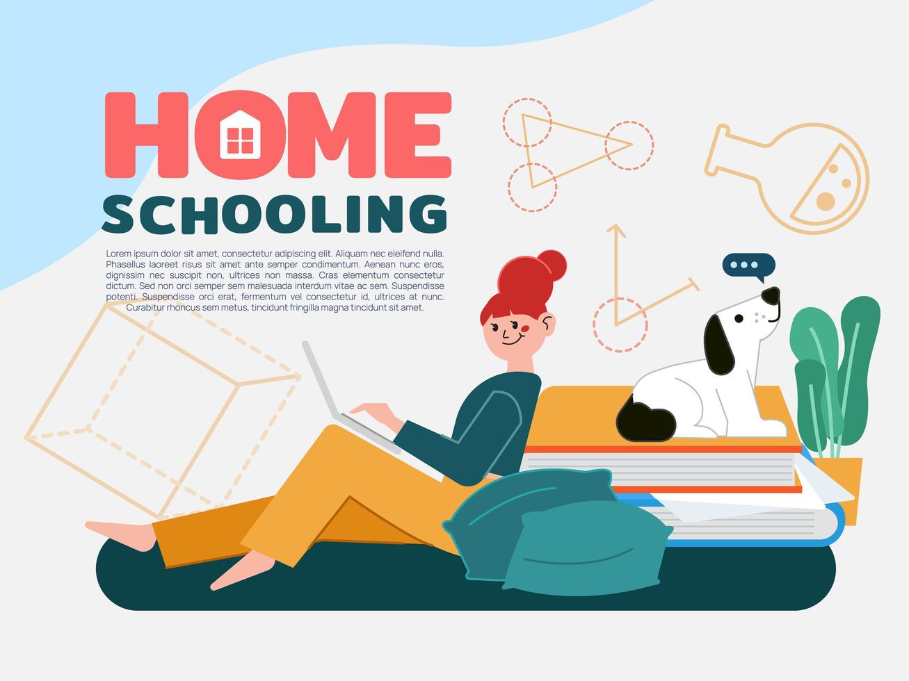 Girl sitting for learning and getting education in living room at home vector