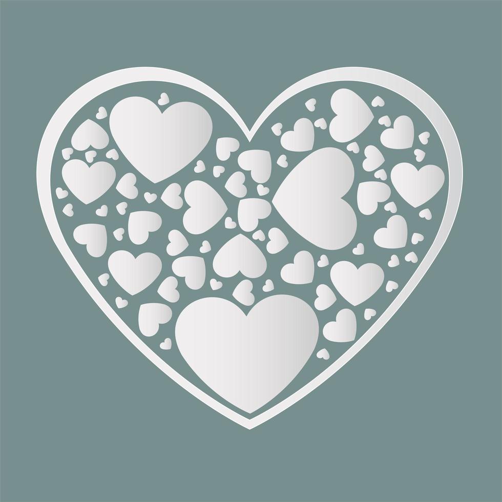 Beautiful white paper cut the heart with white frame vector