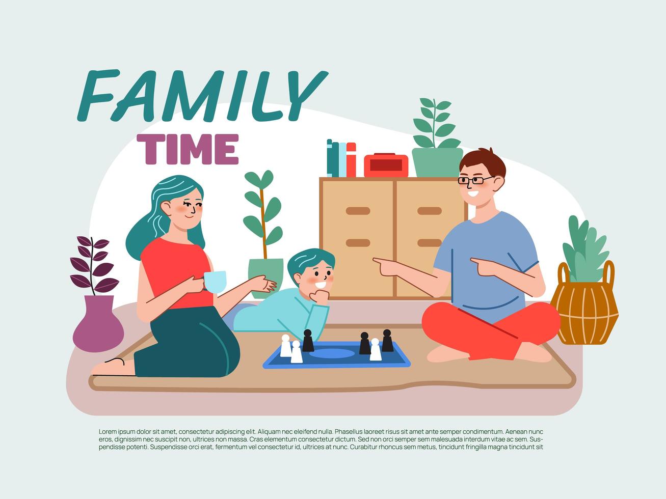 Family members spending quarantine together at home vector