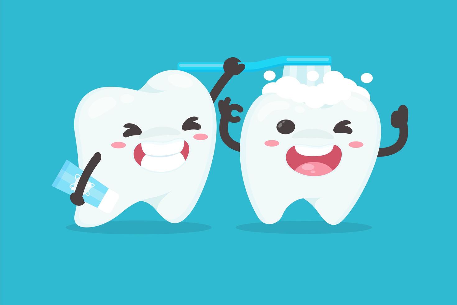 Cartoon style tooth brushing another tooth vector