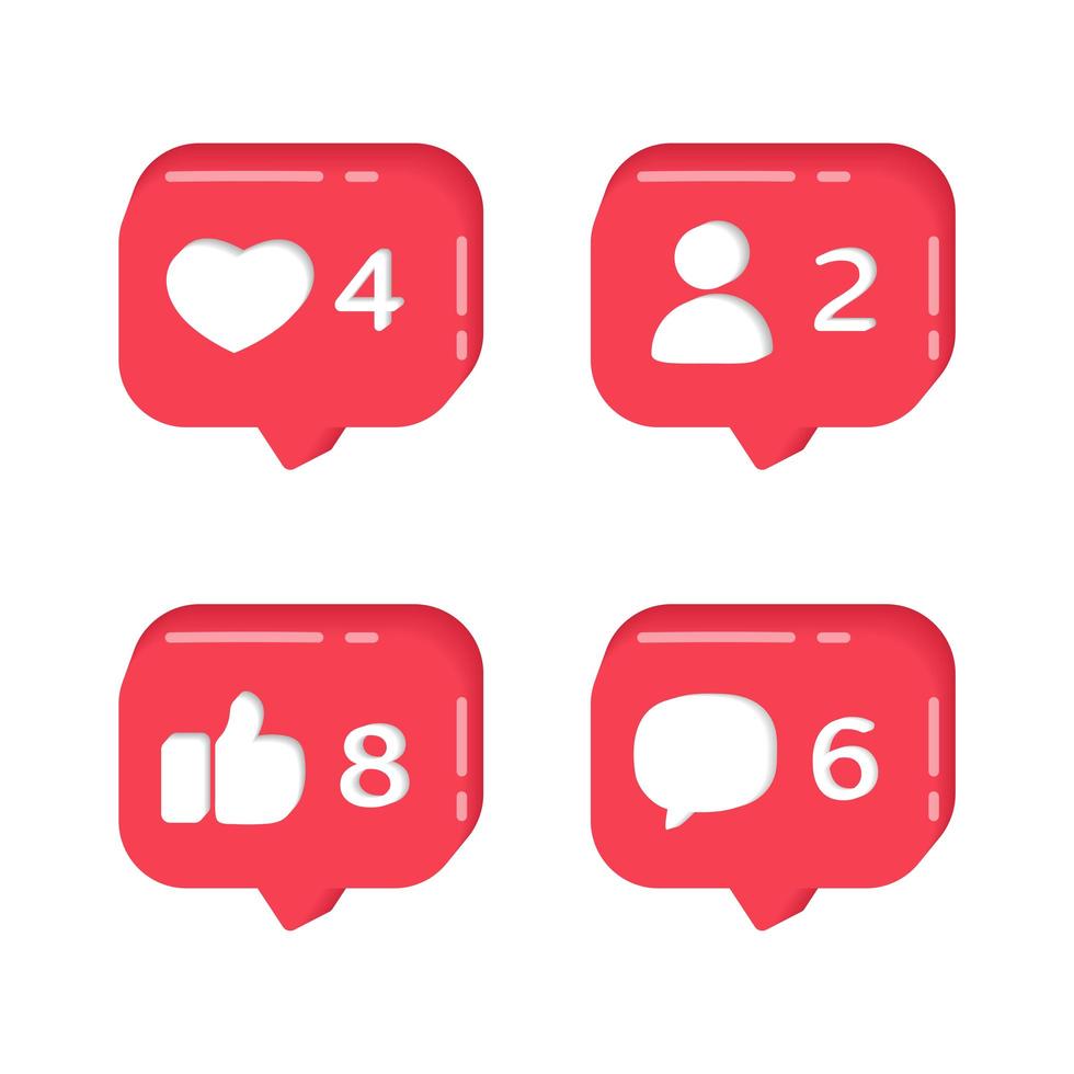 iconos de alerta que muestran seguidores, comentarios y me gusta vector
