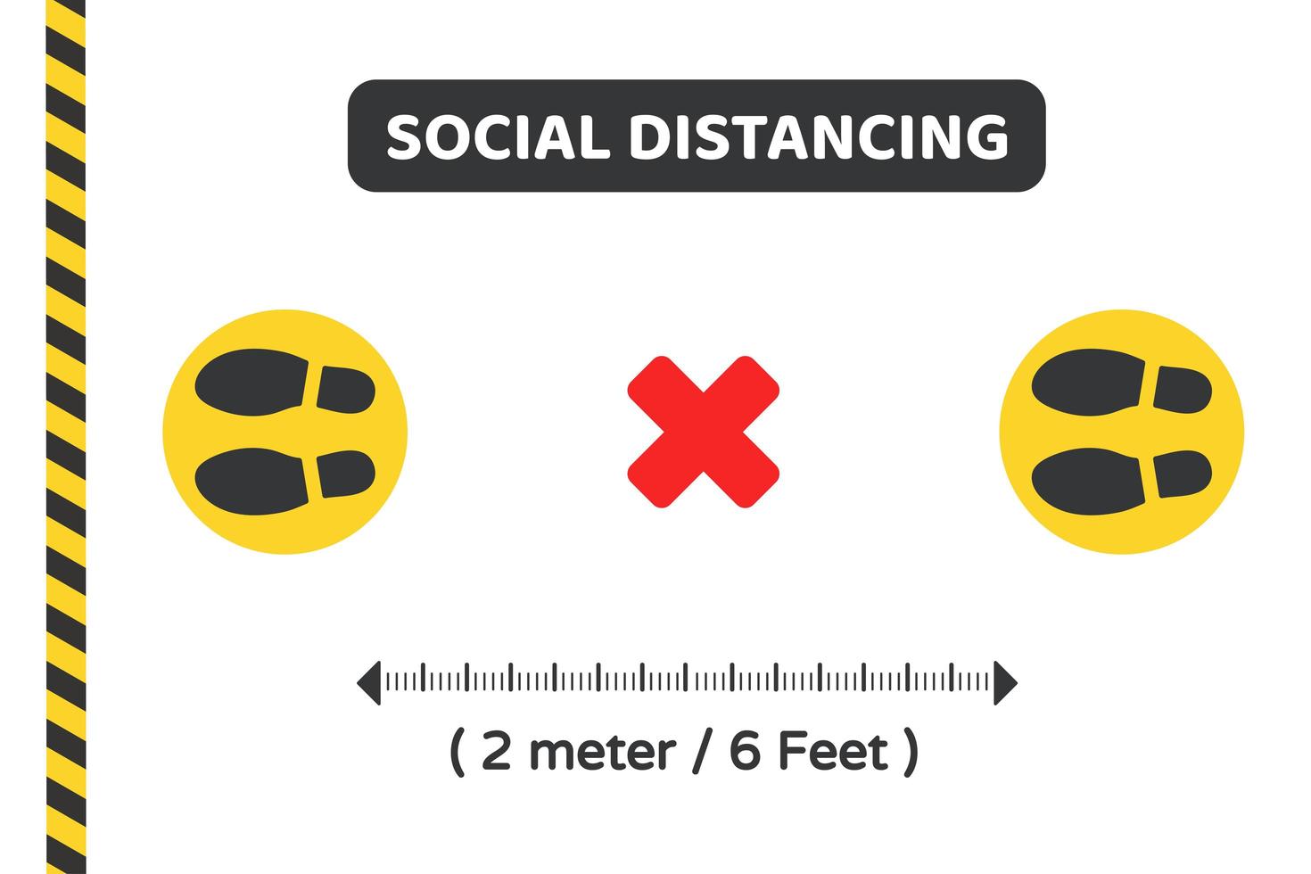 Social distancing foot makers and caution tape vector