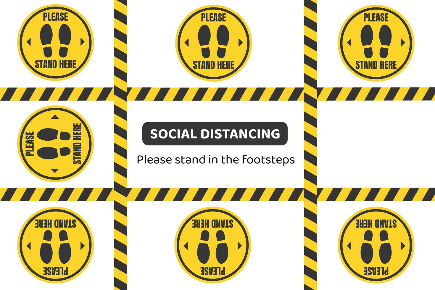 Caution tape and standing area social distancing design vector