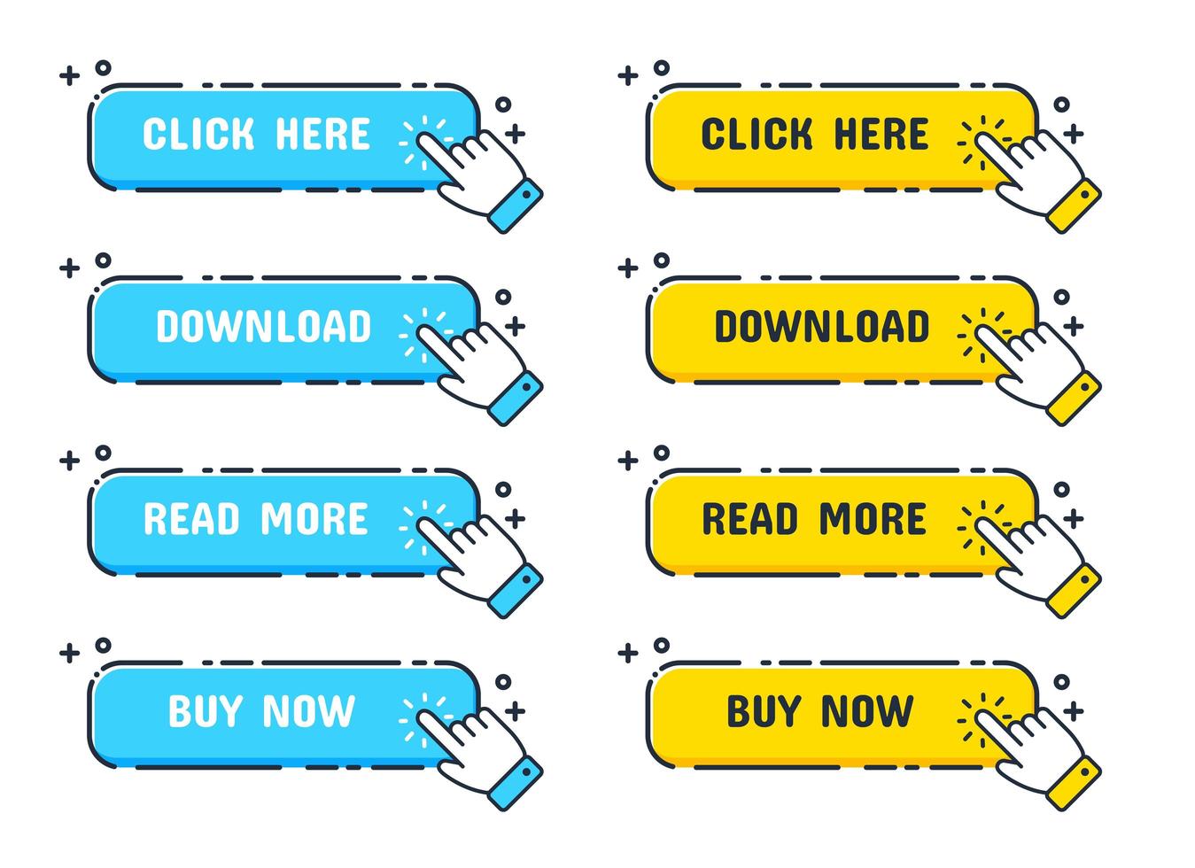 Hand cursor over blue and yellow web buttons vector