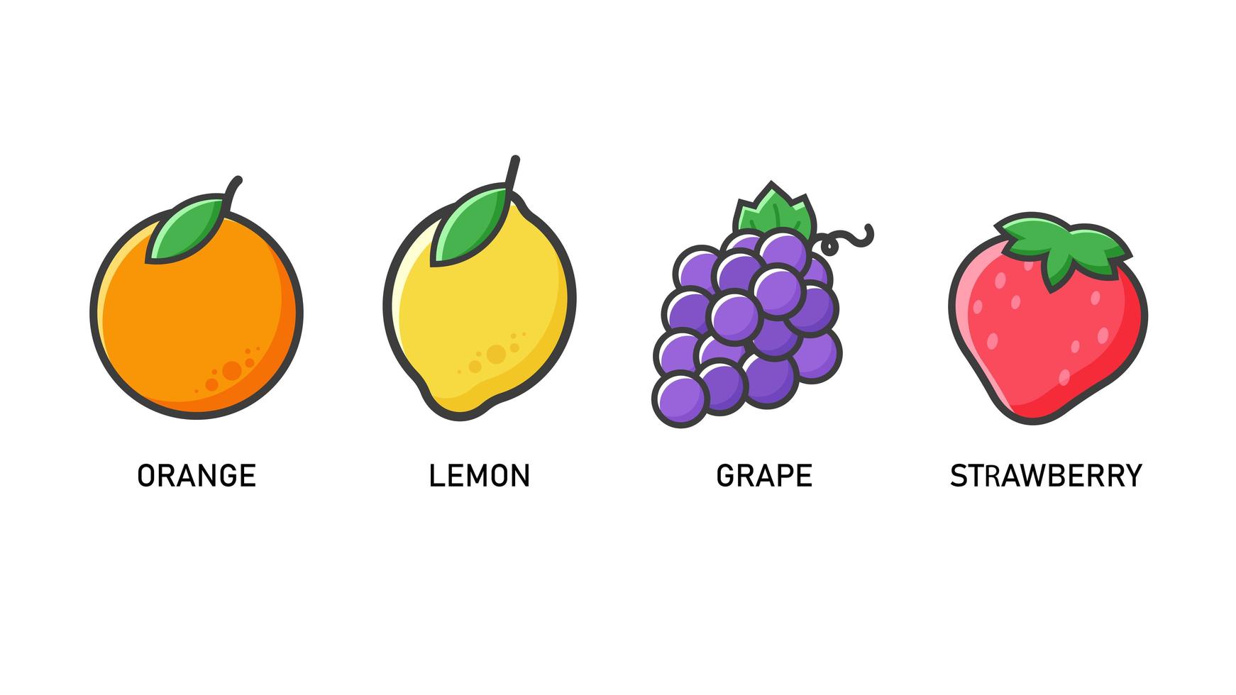 conjunto de iconos de frutas de estilo de dibujos animados vector