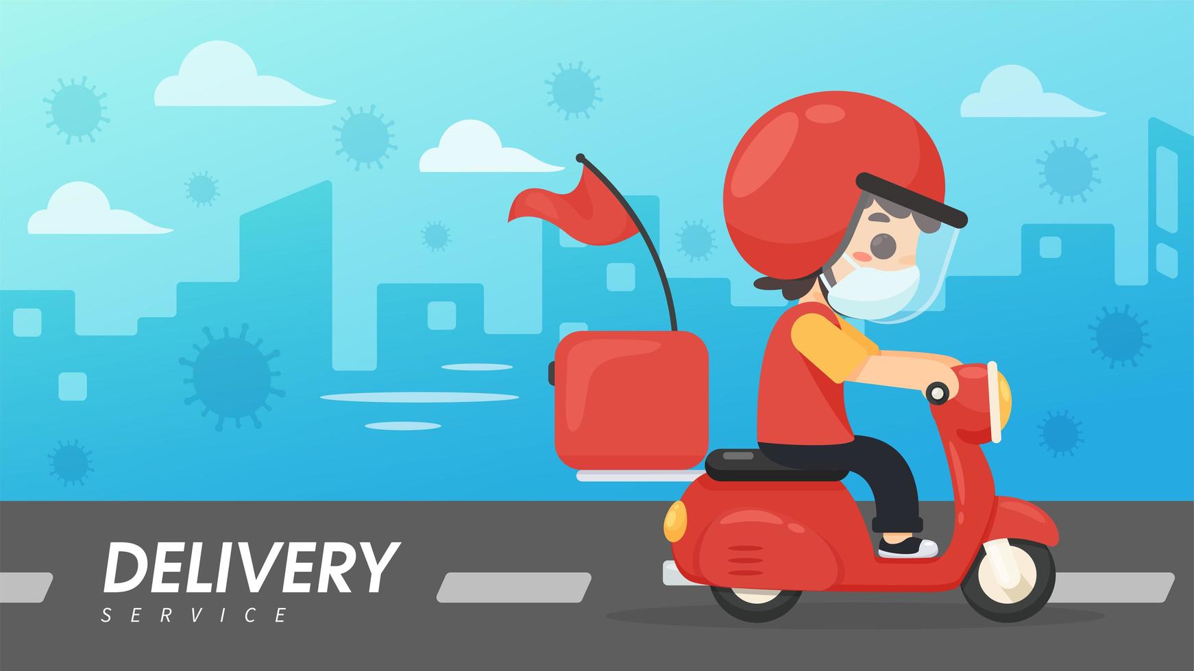 Side view of cartoon delivery man on scooter vector