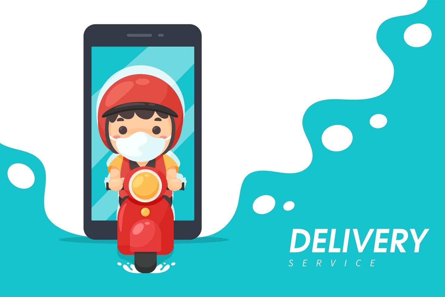 Cartoon style mobile delivery man riding scooter vector