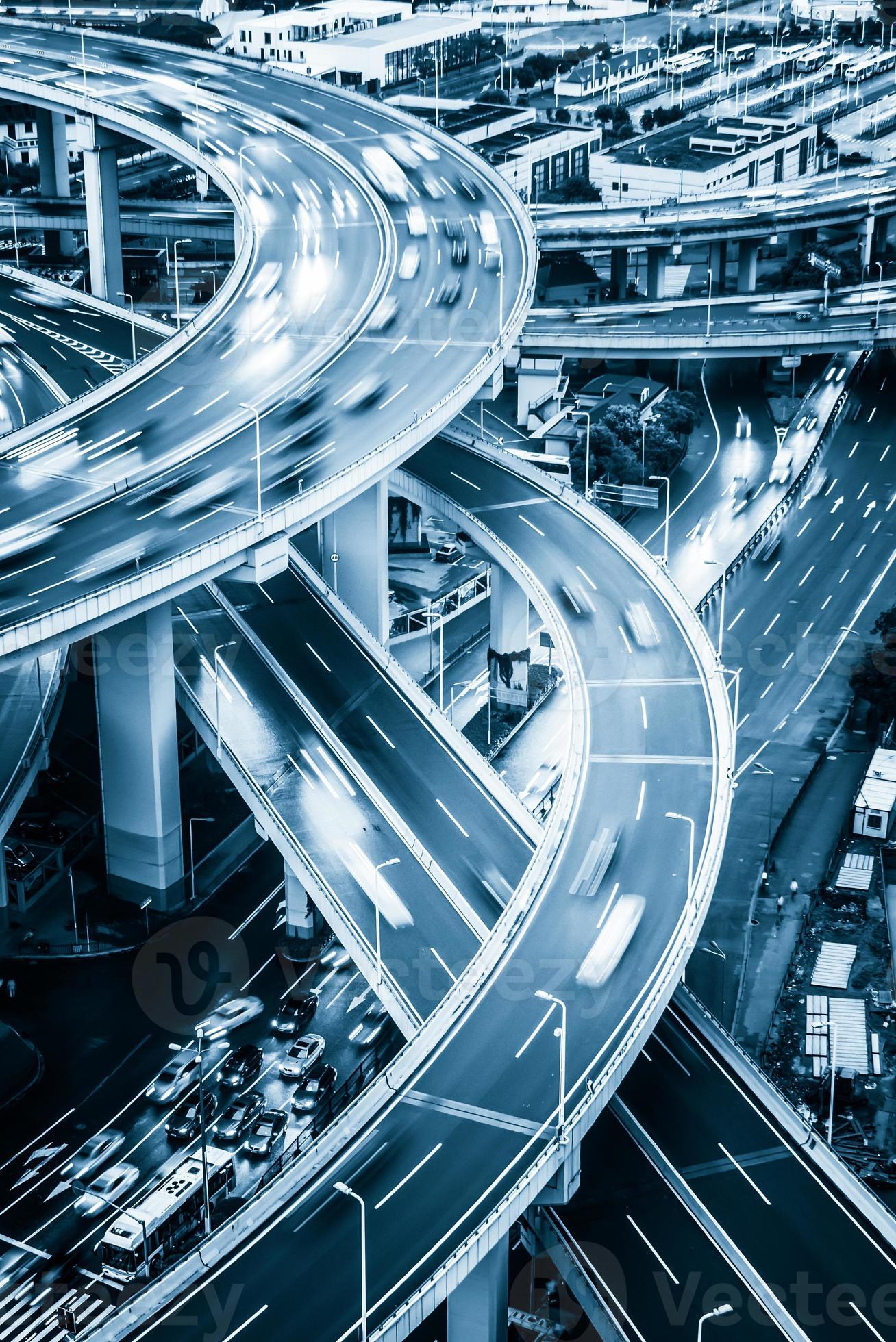 Shanghai Elevated Road Junction And Interchange Overpass At Night