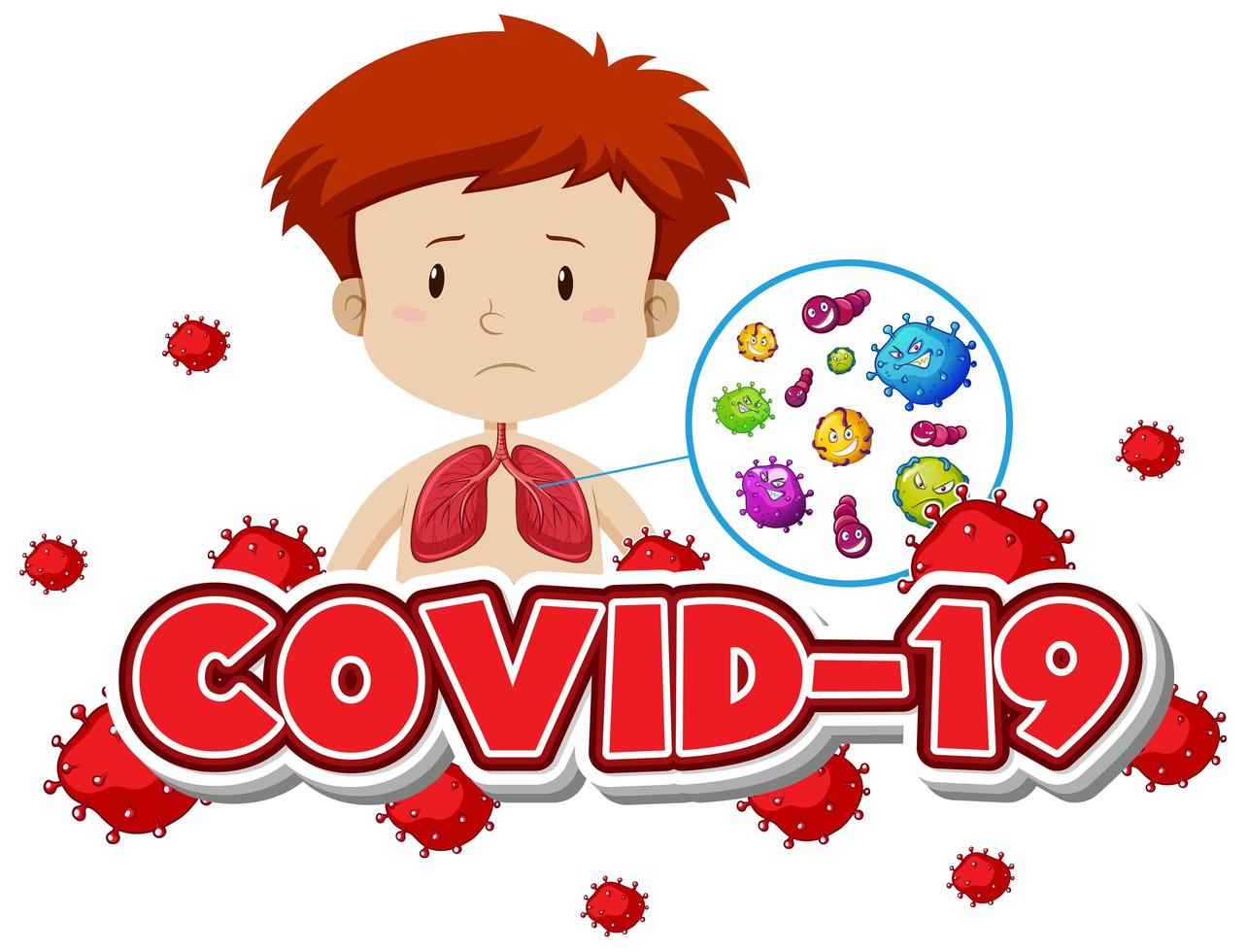 Covid-19 with boy and bad lungs vector