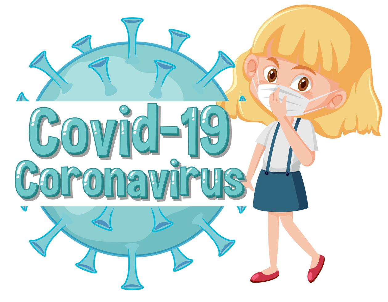 COVID-19 Poster with Girl and Virus Cell vector