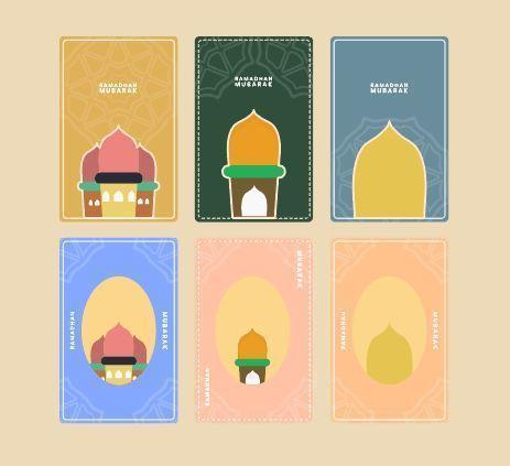 conjunto de diseño de tarjetas de felicitación ramadhan vector