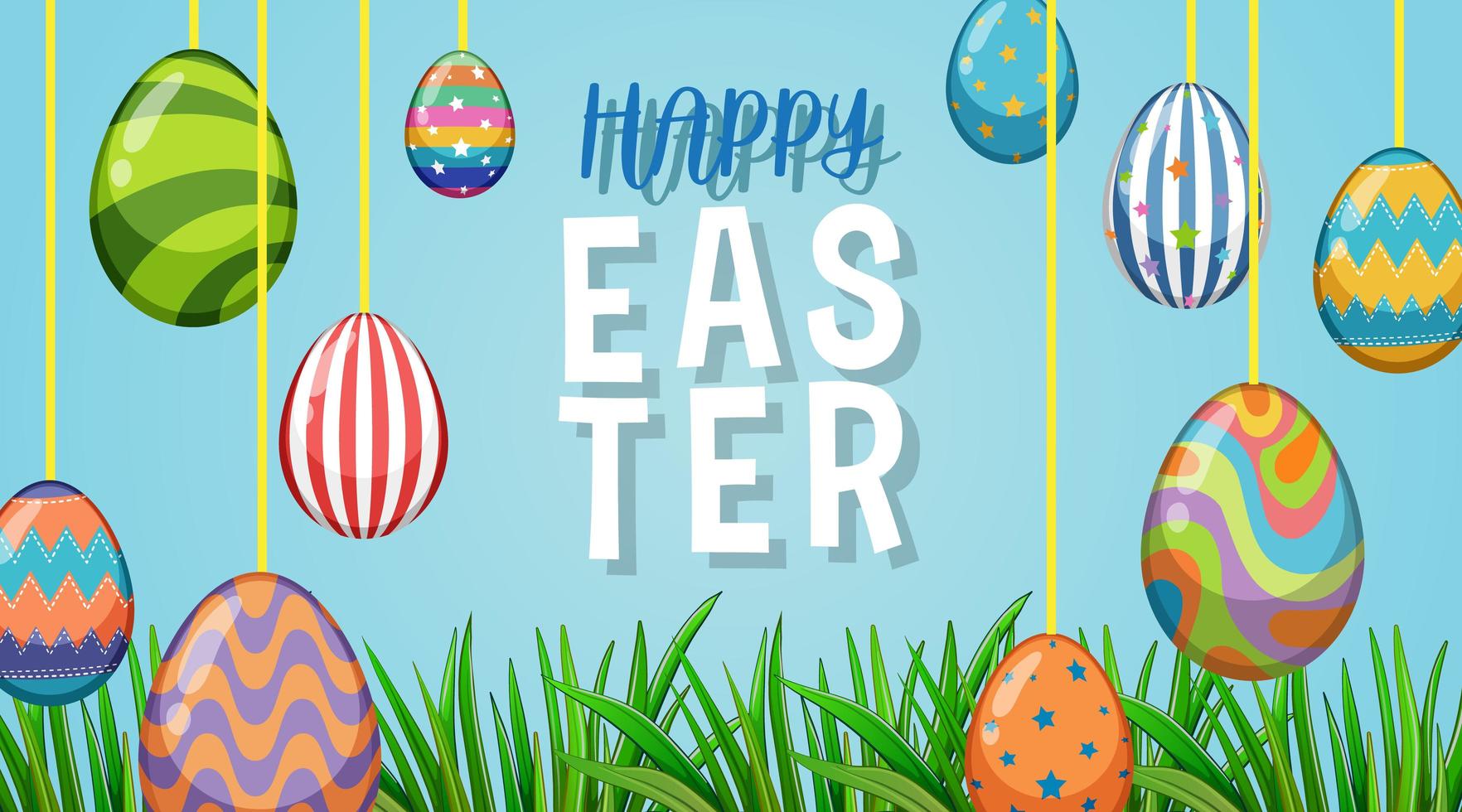 Poster Easter with Hanging Painted Eggs vector