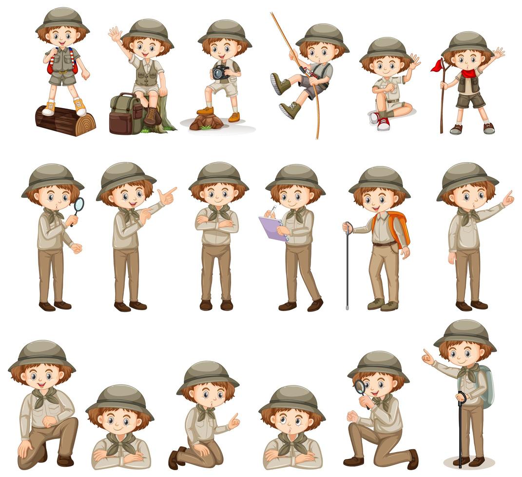 Girls in Safari Clothes Doing Different Activites vector