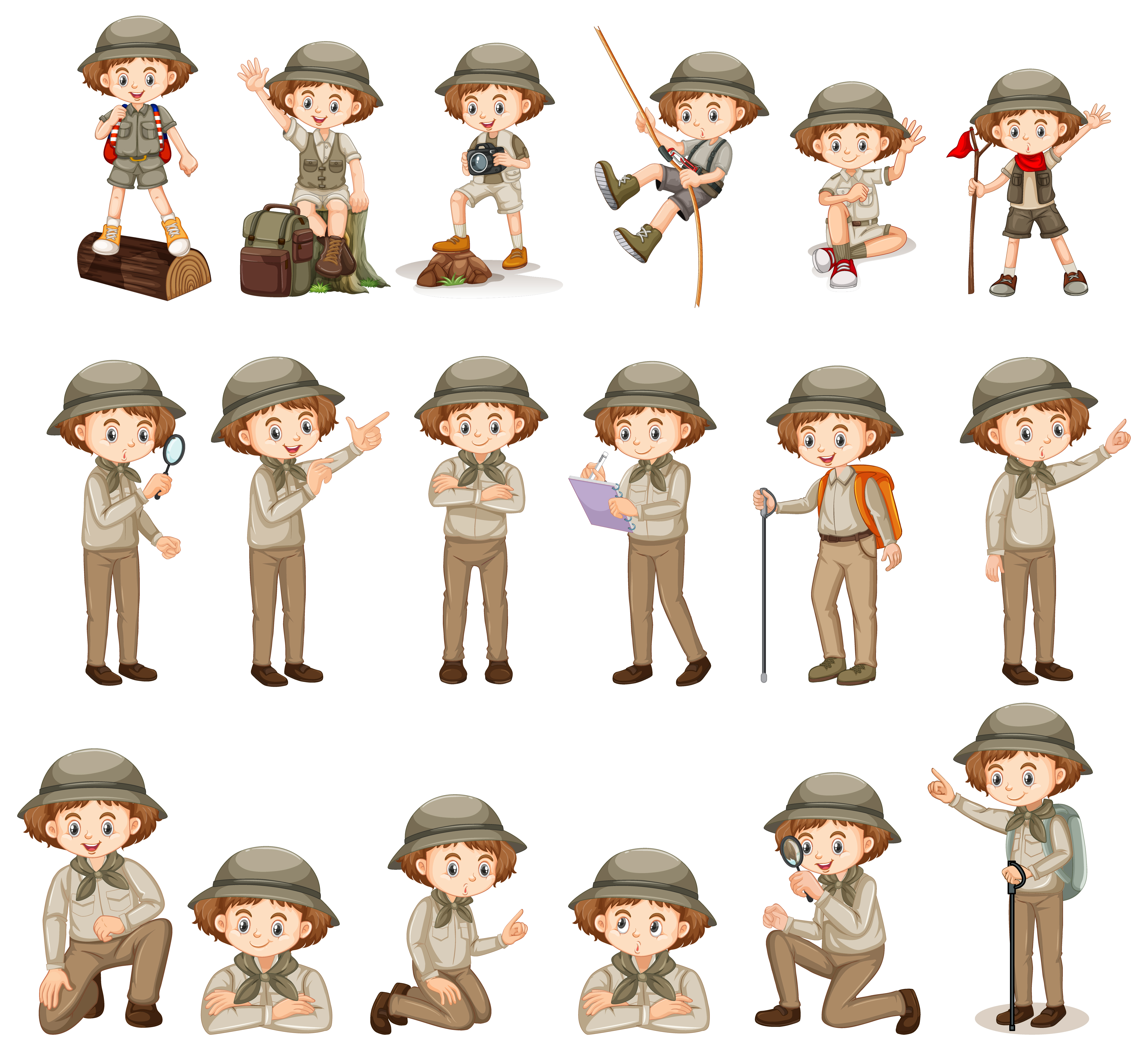 Girls in Safari Clothes Doing Different Activites 1114695 Vector