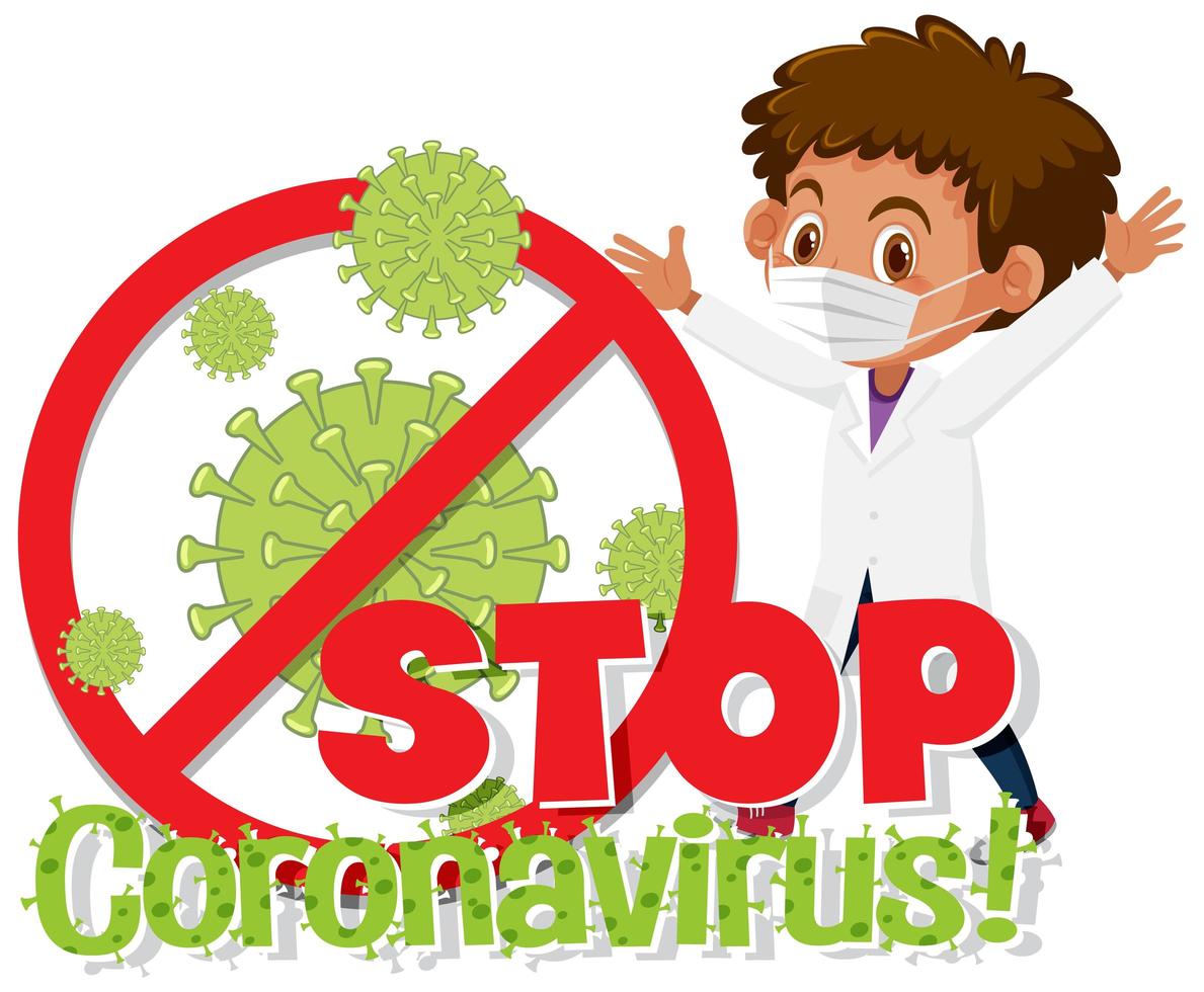 médico junto a las palabras "detener el coronavirus" vector