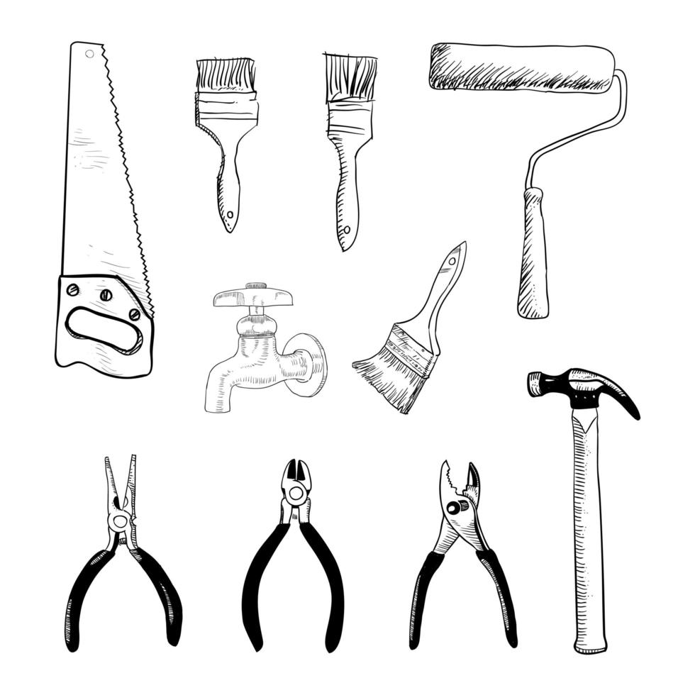 Home tool sketch collection vector