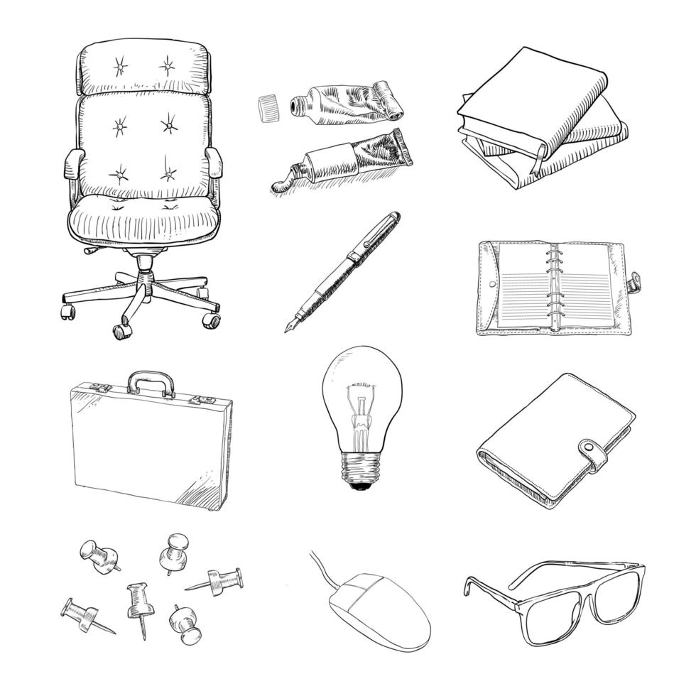 Set of hand sketches office elements  vector