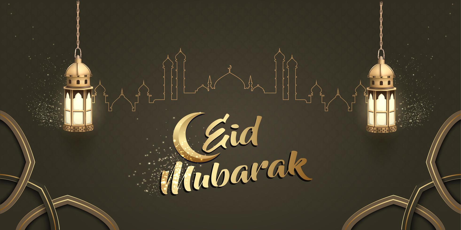 Islamic eid mubarak greeting card design vector