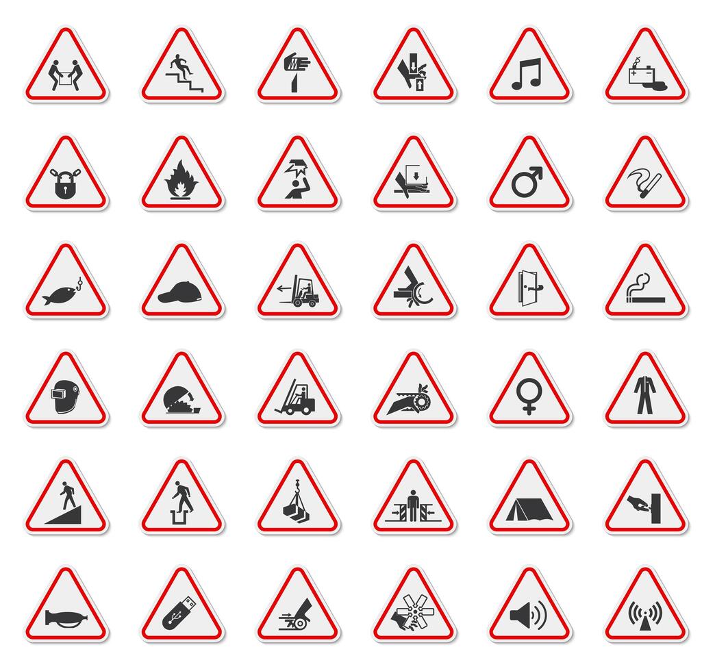 Warning Hazard Symbols Sabels Sign Set  vector