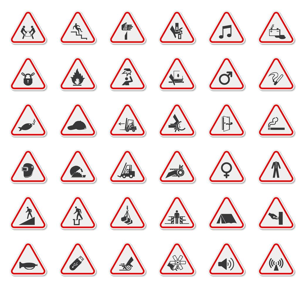 conjunto de signos de advertencia símbolos de peligro sabels vector