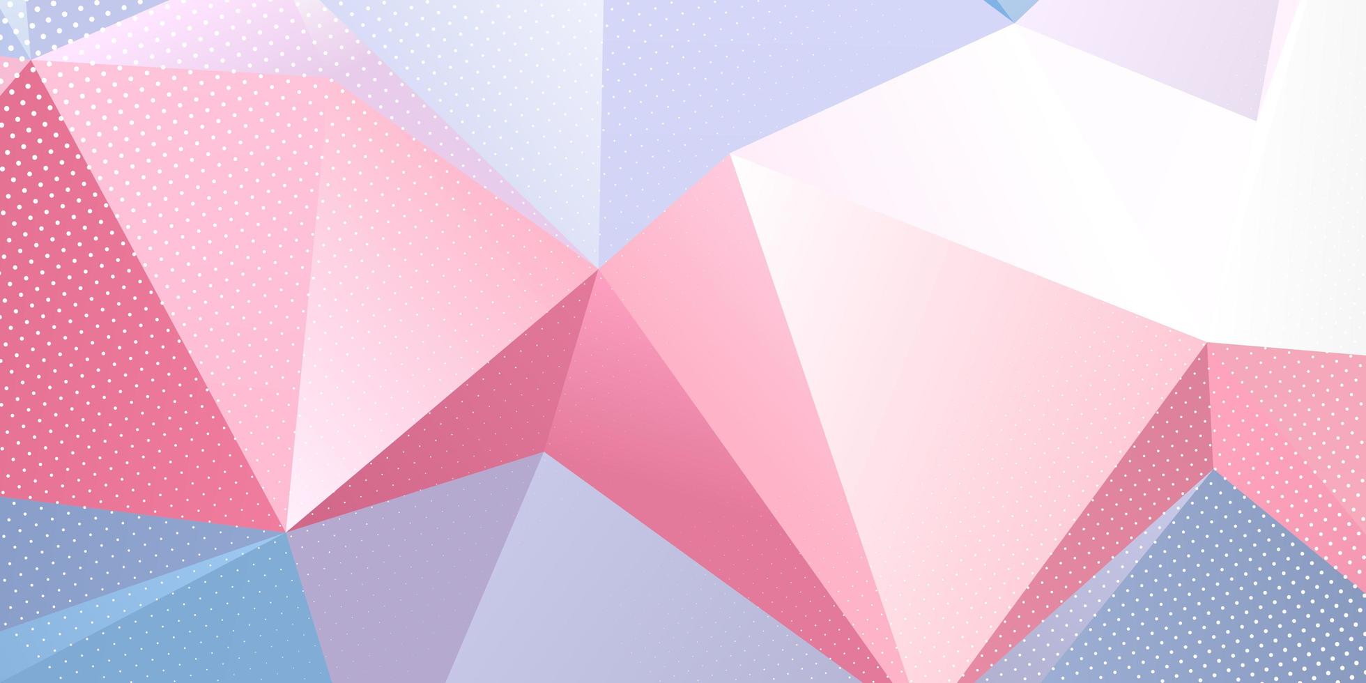 Low poly pink blue banner with halftone dots overlay vector