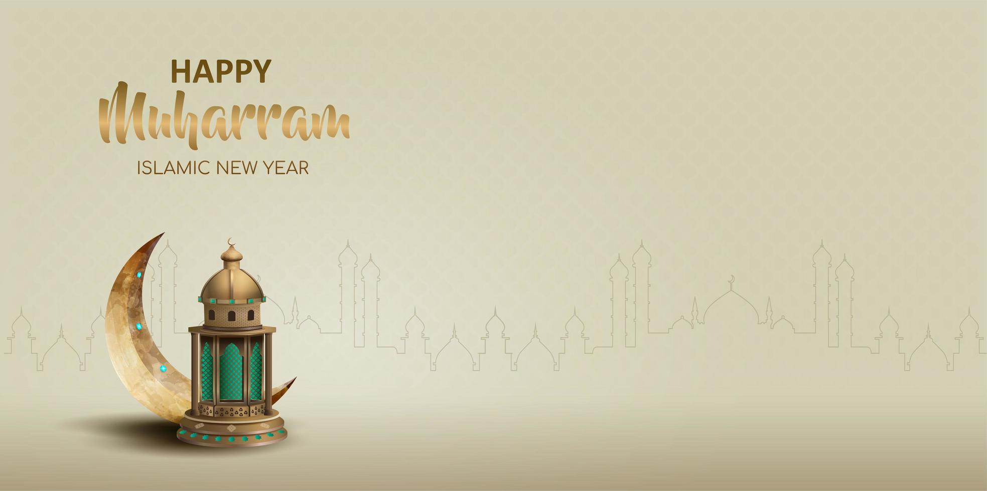 Happy muharram islamic new year card design vector