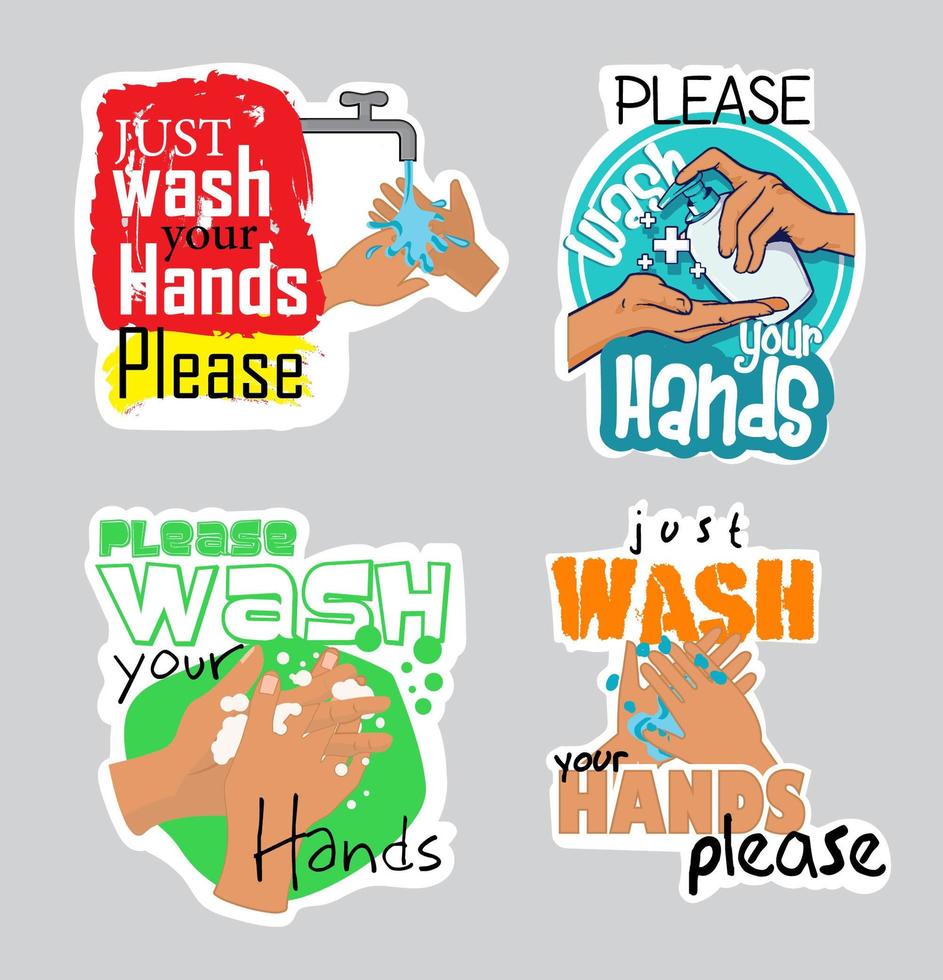 Bundle of wash your hand stickers vector