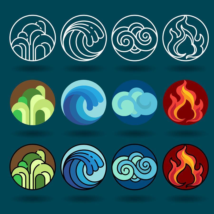 Four element icon set indifferent styles vector