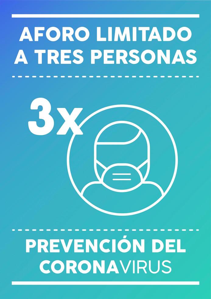 cartel de capacidad limitada para tres personas en español vector