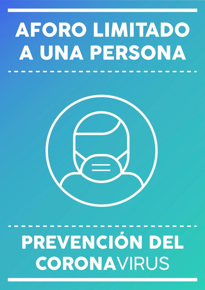 Limited capacity one person poster written in Spanish vector