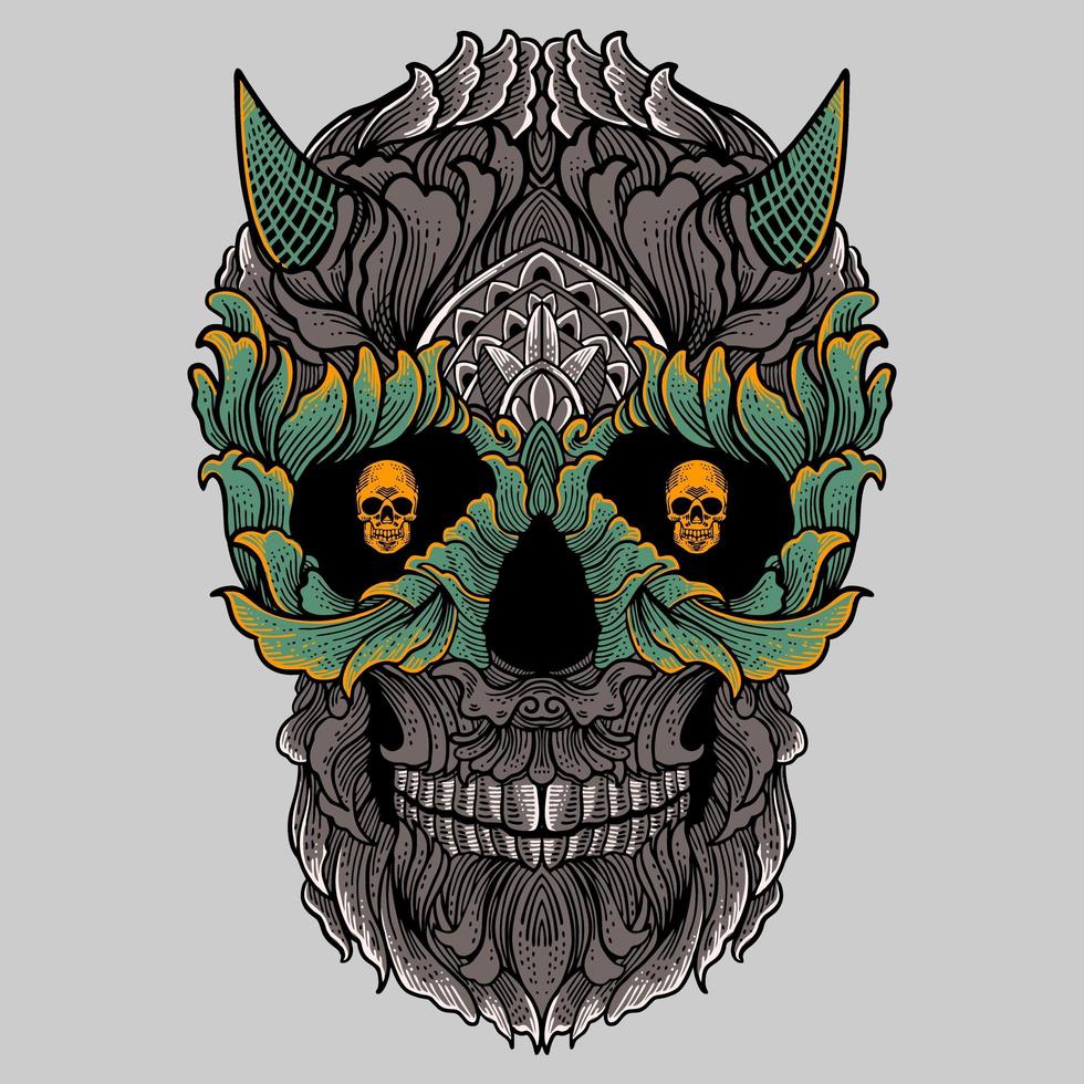 Floral ornament skull with horns vector
