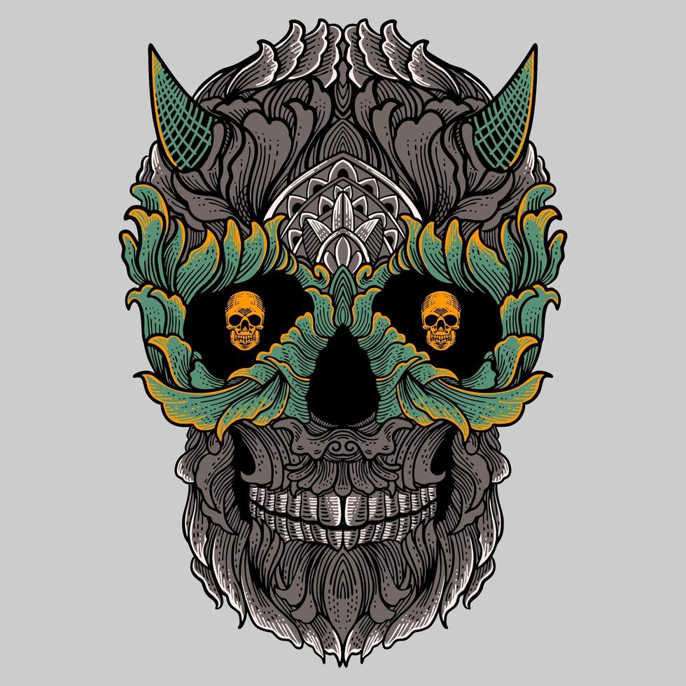 ornamento floral calavera con cuernos vector