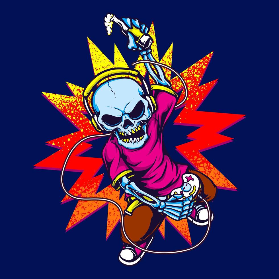 Colorful design of skeleton playing video game vector