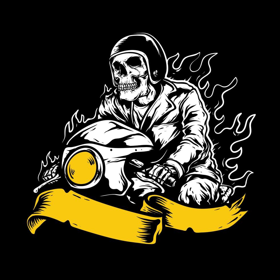 Flaming skeleton biker with yellow banner 1118510 Vector Art at Vecteezy