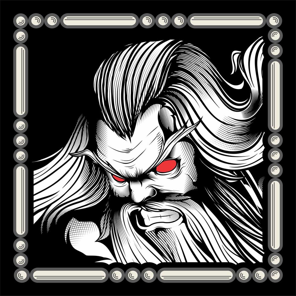 Man with Red Eyes and Long Beard vector