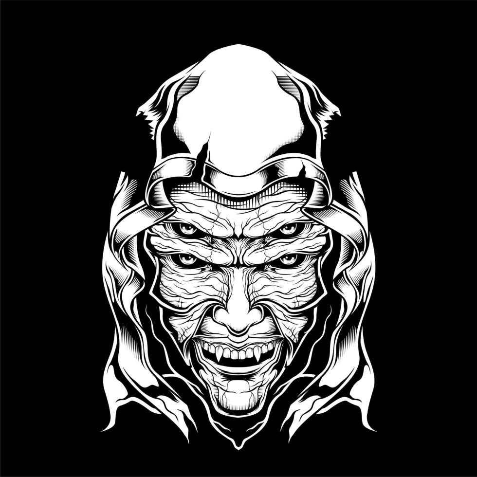 Demon Four Eye Face in Hood vector