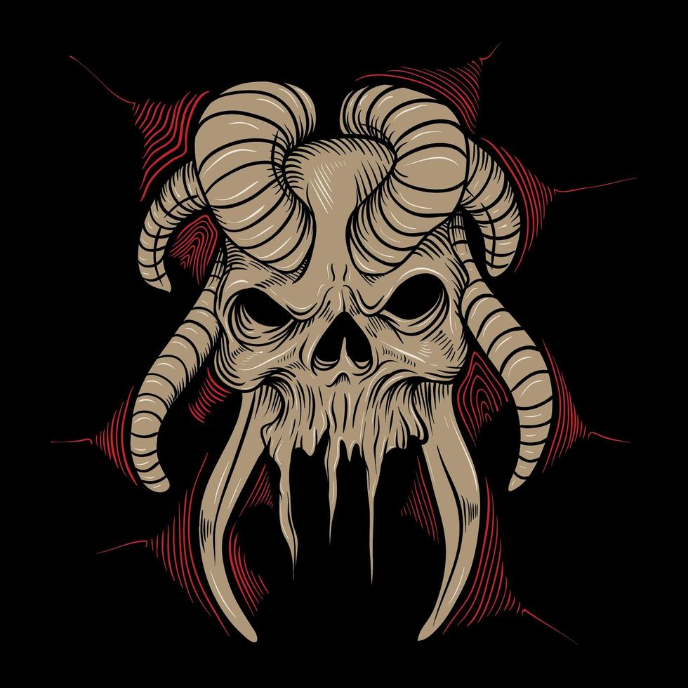 Skull with Curved Horns and Tusks vector