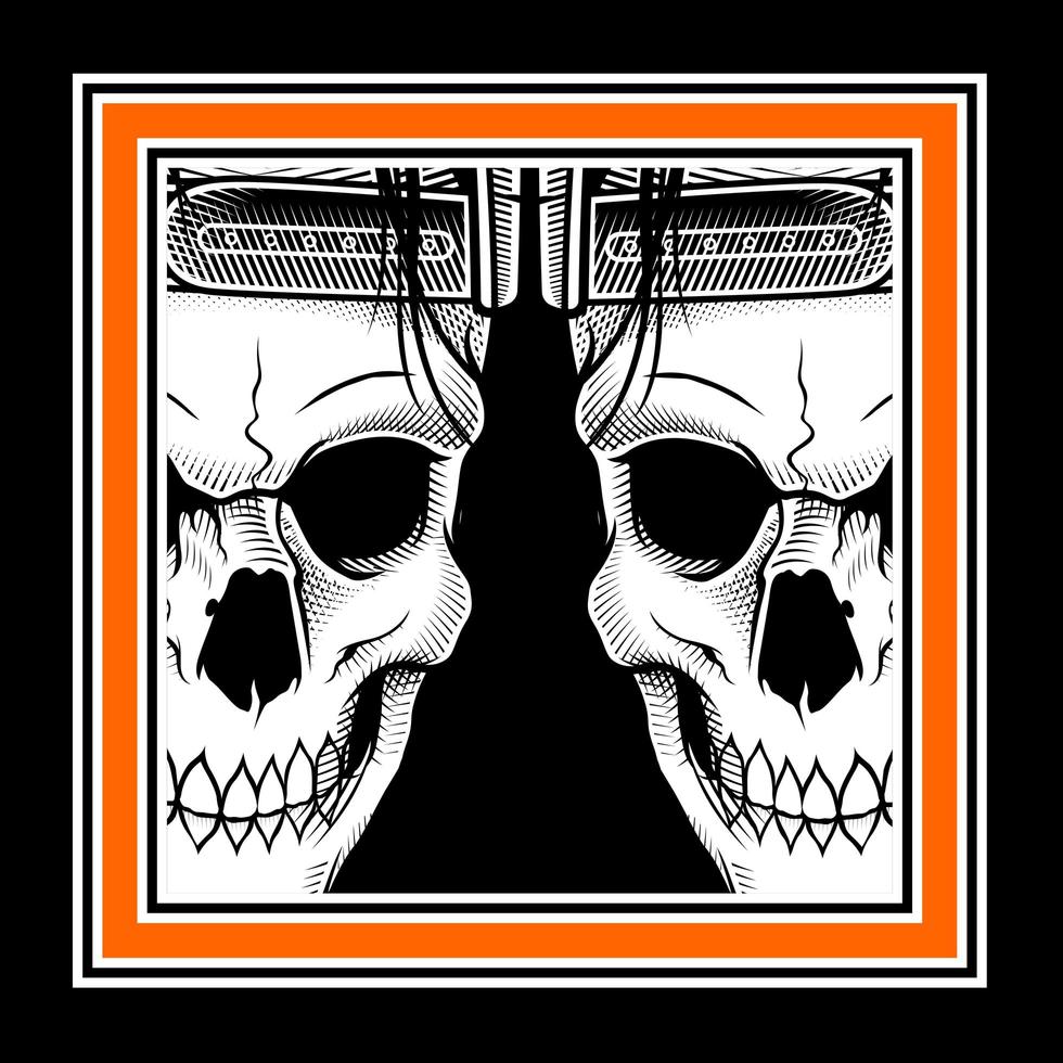 calaveras gemelas en marco naranja vector