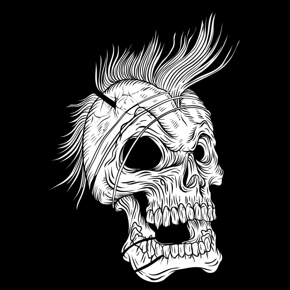 Skull with Mohawk and Open Mouth vector